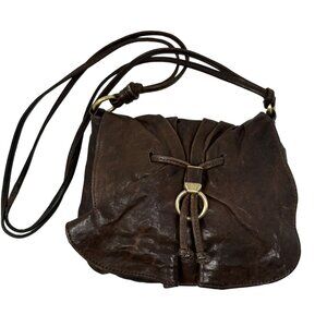 Cole Haan Brown Leather Crossbody Bag Distressed Brass Hardware Flap Closure